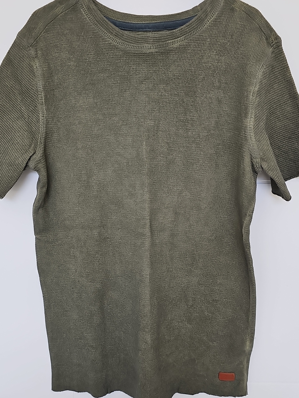 7 For All Mankind Distressed Olive Green Crewneck Short-Sleeve Shirt Boys Sz M